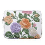 Embroidery Roses Floral Design 14  Vertical Laptop Sleeve Case With Pocket