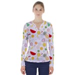 Pattern Seamless Texture Fruit V-Neck Long Sleeve Top