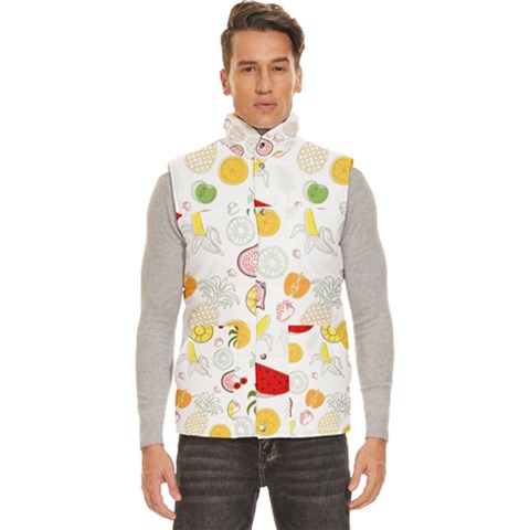 Pattern Seamless Texture Fruit Men s High Neck Button Up Puffer Vest from ArtsNow.com