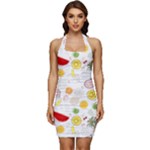 Pattern Seamless Texture Fruit Sleeveless Wide Square Neckline Ruched Bodycon Dress