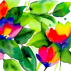 watercolor flowers leaves foliage nature floral spring