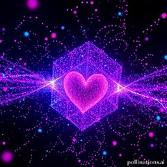 time space visualizer of love fractal iridescent hypercube virtual particles cyan and magenta