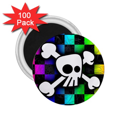 Checker Rainbow Skull 2.25  Magnet (100 pack)  from ArtsNow.com Front