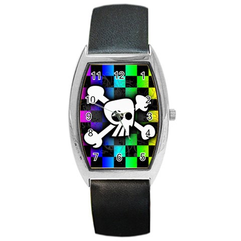 Checker Rainbow Skull Barrel Style Metal Watch from ArtsNow.com Front