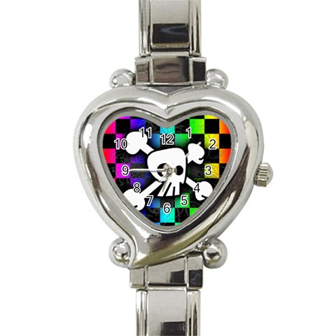 Checker Rainbow Skull Heart Italian Charm Watch from ArtsNow.com Front