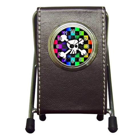 Checker Rainbow Skull Pen Holder Desk Clock from ArtsNow.com Front