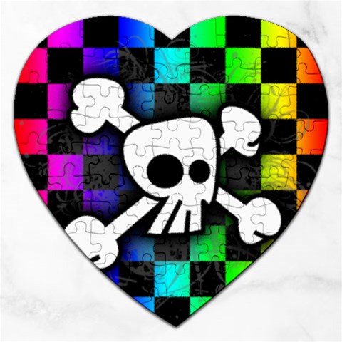 Checker Rainbow Skull Jigsaw Puzzle (Heart) from ArtsNow.com Front