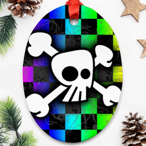 Checker Rainbow Skull Oval Ornament (Two Sides) from ArtsNow.com Back