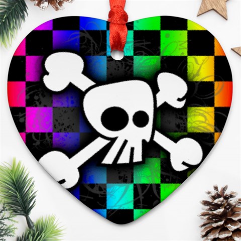 Checker Rainbow Skull Heart Ornament (Two Sides) from ArtsNow.com Front