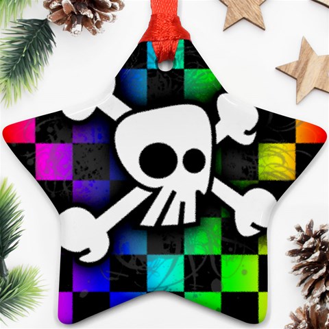 Checker Rainbow Skull Star Ornament (Two Sides) from ArtsNow.com Back