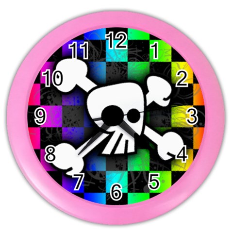 Checker Rainbow Skull Color Wall Clock from ArtsNow.com Front