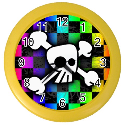 Checker Rainbow Skull Color Wall Clock from ArtsNow.com Front