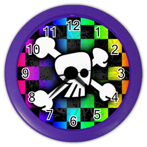 Checker Rainbow Skull Color Wall Clock from ArtsNow.com Front