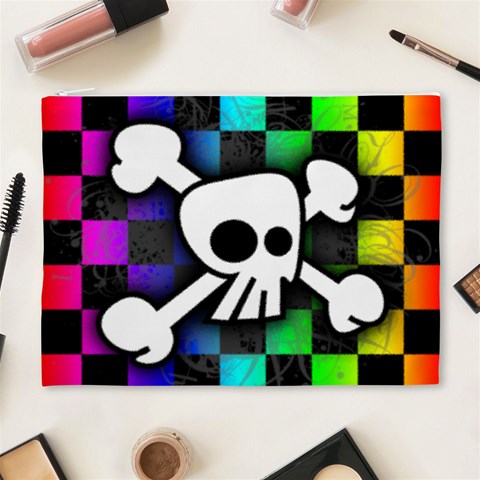 Checker Rainbow Skull Cosmetic Bag (XL) from ArtsNow.com Front