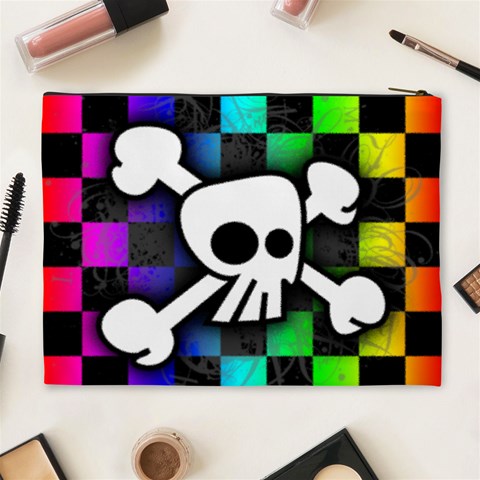 Checker Rainbow Skull Cosmetic Bag (XL) from ArtsNow.com Back