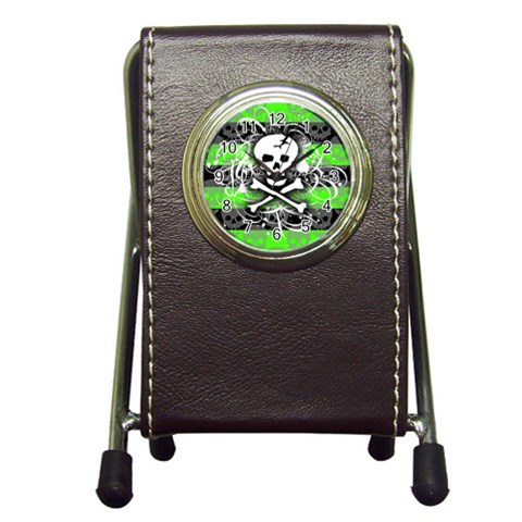 Deathrock Skull Pen Holder Desk Clock from ArtsNow.com Front