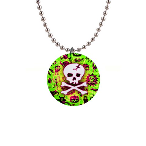 Deathrock Skull & Crossbones 1  Button Necklace from ArtsNow.com Front