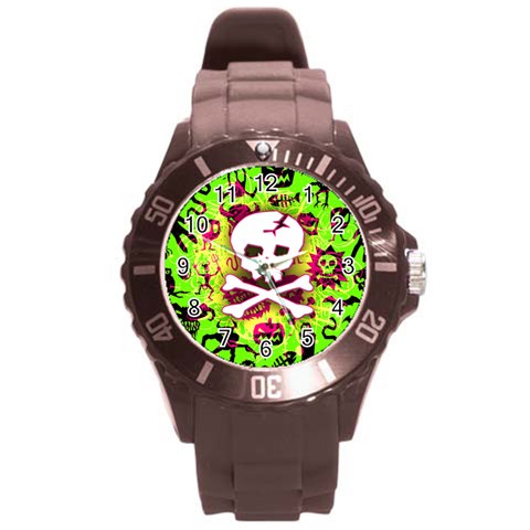 Deathrock Skull & Crossbones Round Plastic Sport Watch Large from ArtsNow.com Front