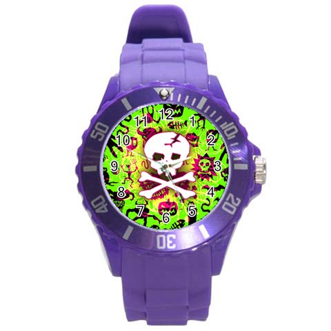 Deathrock Skull & Crossbones Round Plastic Sport Watch Large from ArtsNow.com Front