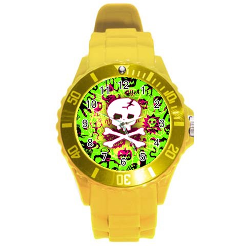 Deathrock Skull & Crossbones Round Plastic Sport Watch Large from ArtsNow.com Front