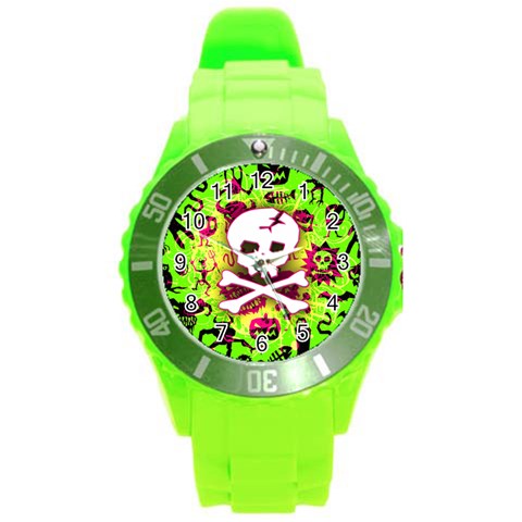 Deathrock Skull & Crossbones Round Plastic Sport Watch Large from ArtsNow.com Front