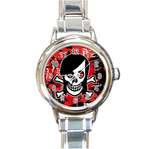 Emo Girl Skull Round Italian Charm Watch from ArtsNow.com Front