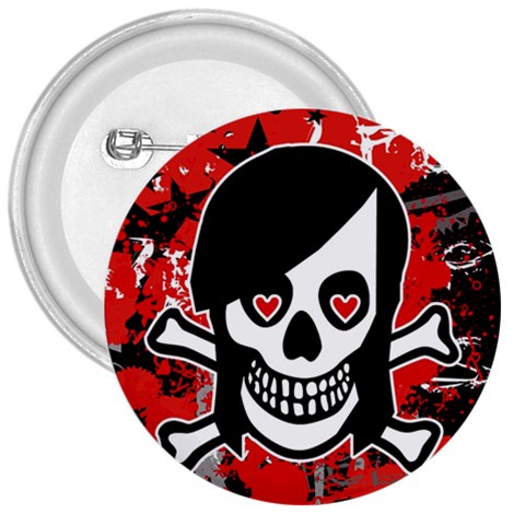 Emo Girl Skull 3  Button from ArtsNow.com Front