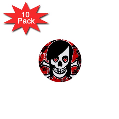 Emo Girl Skull 1  Mini Button (10 pack)  from ArtsNow.com Front