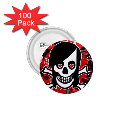 Emo Girl Skull 1.75  Button (100 pack)  from ArtsNow.com Front