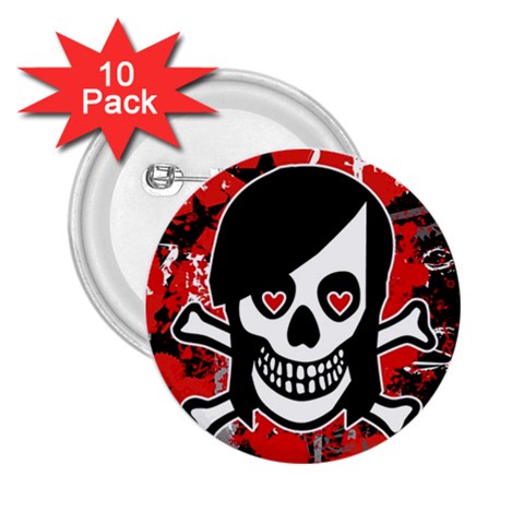 Emo Girl Skull 2.25  Button (10 pack) from ArtsNow.com Front