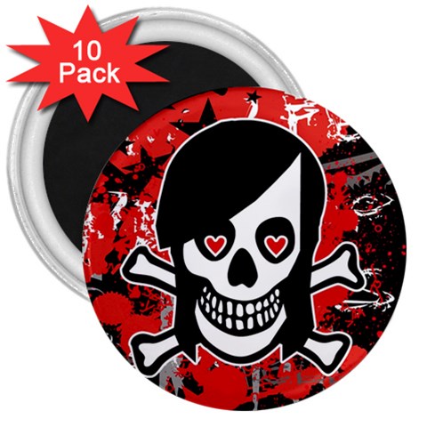 Emo Girl Skull 3  Magnet (10 pack) from ArtsNow.com Front