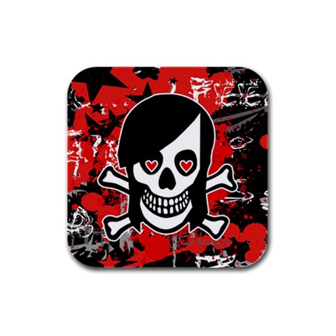 Emo Girl Skull Rubber Square Coaster (4 pack) from ArtsNow.com Front