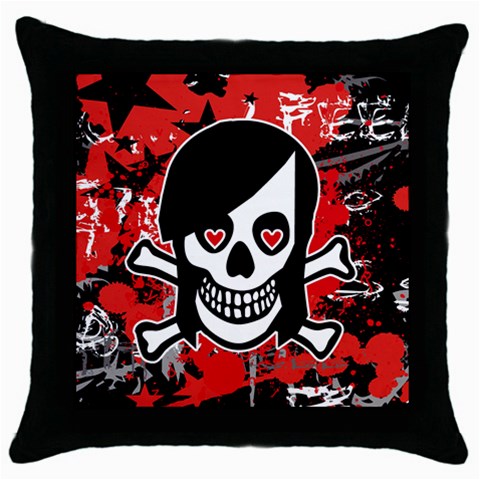 Emo Girl Skull Throw Pillow Case (Black) from ArtsNow.com Front