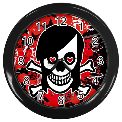 Emo Girl Skull Wall Clock (Black) from ArtsNow.com Front