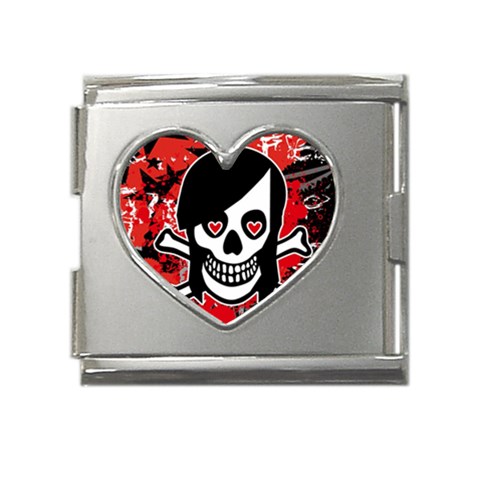 Emo Girl Skull Mega Link Heart Italian Charm (18mm) from ArtsNow.com Front