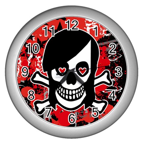 Emo Girl Skull Wall Clock (Silver) from ArtsNow.com Front