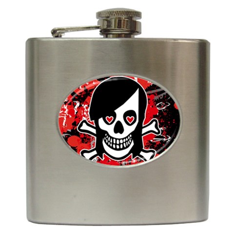 Emo Girl Skull Hip Flask (6 oz) from ArtsNow.com Front