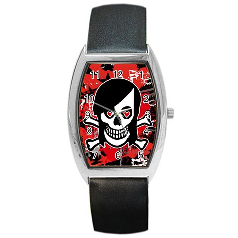 Emo Girl Skull Barrel Style Metal Watch from ArtsNow.com Front