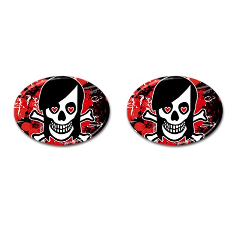 Emo Girl Skull Cufflinks (Oval) from ArtsNow.com Front(Pair)