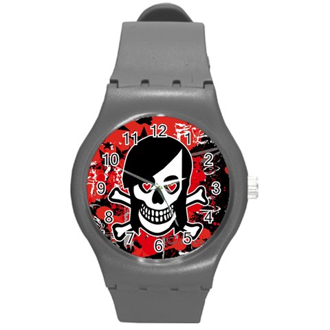 Emo Girl Skull Round Plastic Sport Watch Medium from ArtsNow.com Front