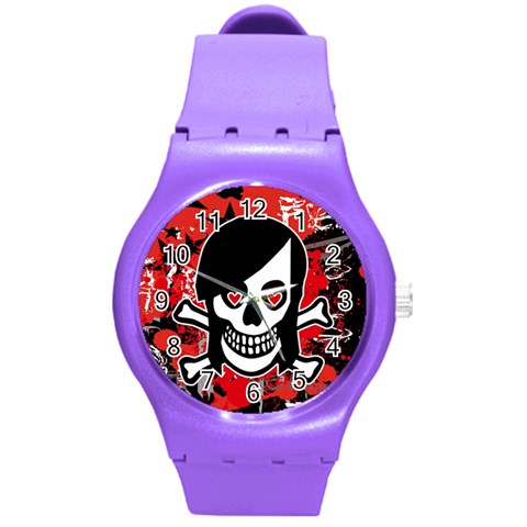 Emo Girl Skull Round Plastic Sport Watch Medium from ArtsNow.com Front