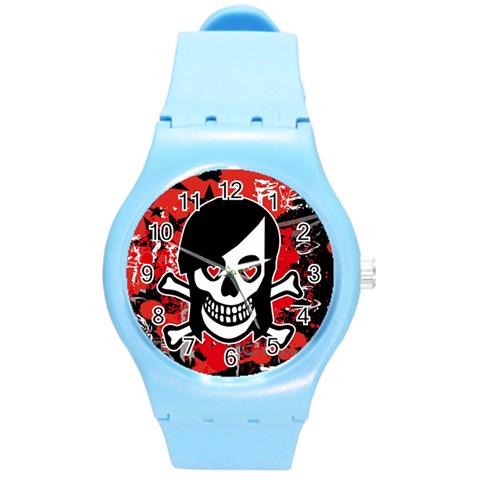 Emo Girl Skull Round Plastic Sport Watch Medium from ArtsNow.com Front