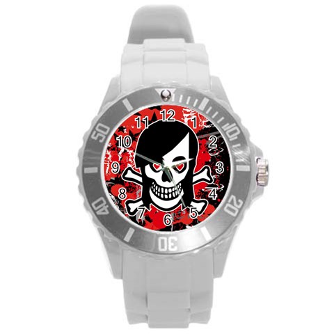 Emo Girl Skull Round Plastic Sport Watch Large from ArtsNow.com Front