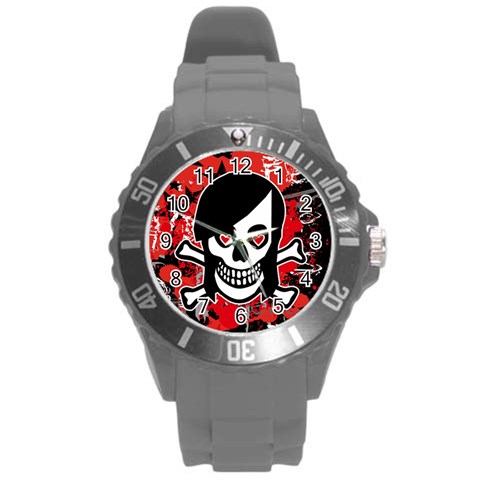 Emo Girl Skull Round Plastic Sport Watch Large from ArtsNow.com Front