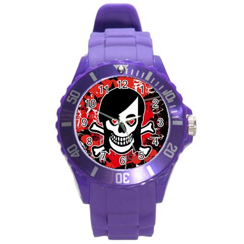 Emo Girl Skull Round Plastic Sport Watch Large from ArtsNow.com Front