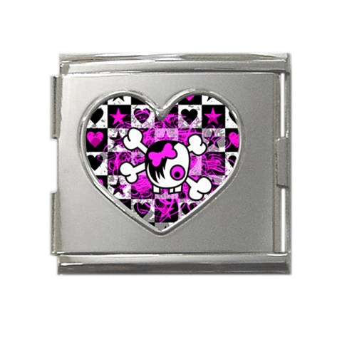 Emo Scene Girl Skull Mega Link Heart Italian Charm (18mm) from ArtsNow.com Front