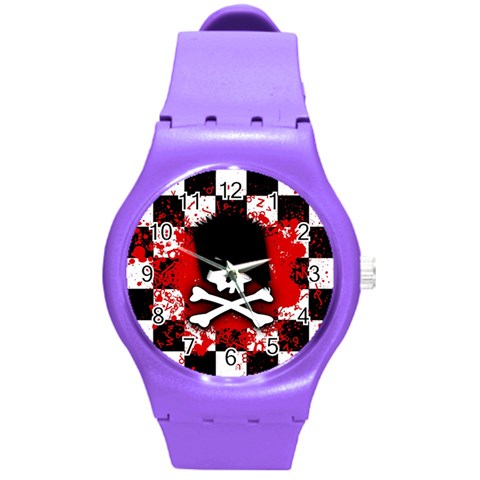 Emo Skull Round Plastic Sport Watch Medium from ArtsNow.com Front