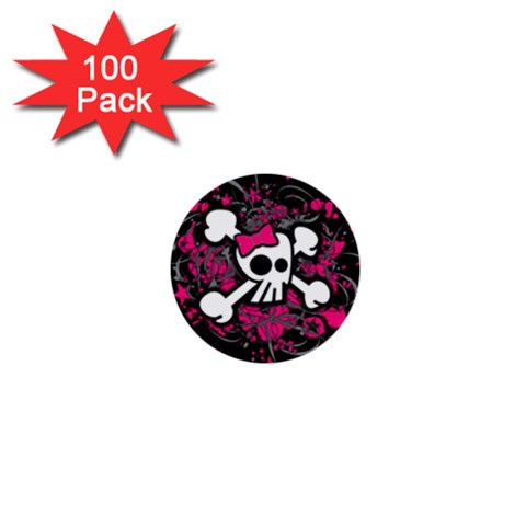 Girly Skull & Crossbones 1  Mini Button (100 pack)  from ArtsNow.com Front