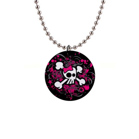 Girly Skull & Crossbones 1  Button Necklace from ArtsNow.com Front