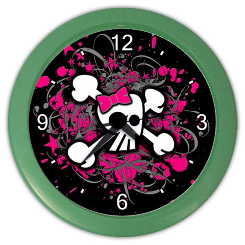 Girly Skull & Crossbones Color Wall Clock from ArtsNow.com Front